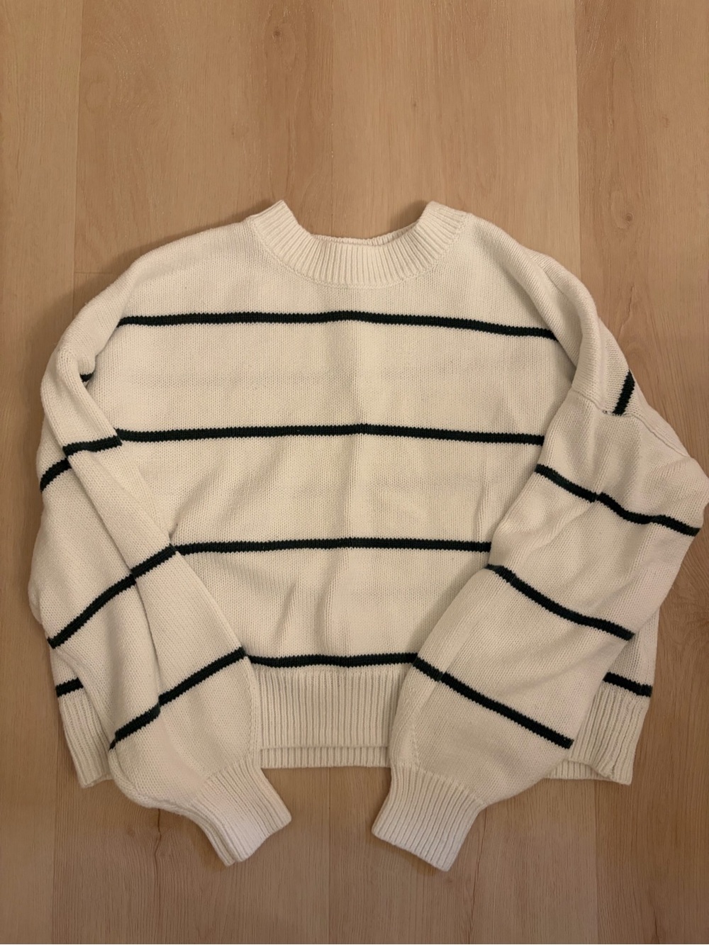 Women's Cream Striped Crewneck Sweater